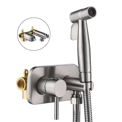 Ciencia Brass Bathroom Bidet Sprayer Set, Hot and Cold Concealed Bidet Sprayer Kitchen for Toilet, Brushed Nickel,WS024F9